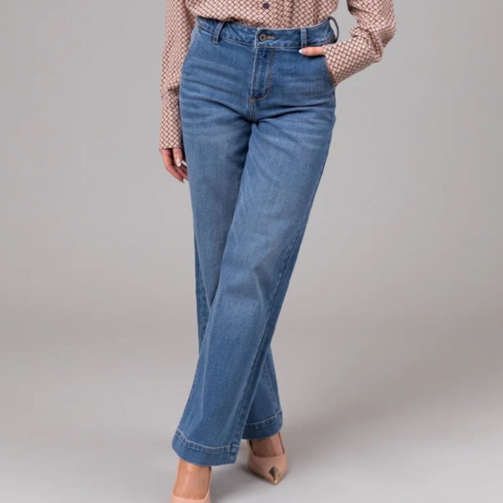 NWT Kancan Medium Wash High Rise Wide Leg Trouser Denim Size 29